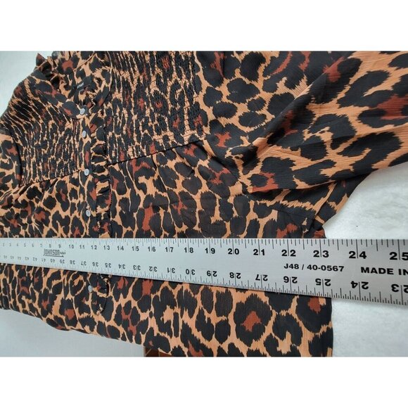 J. Crew Womens XL Brown Smocked Leopard Crinkle Chiffon Popover Top AS436 NWT - Picture 6 of 7